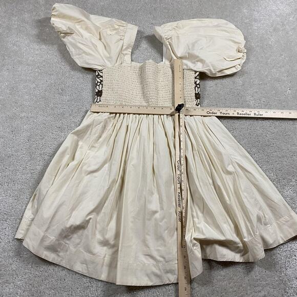 Love The Label Dress Womens Small White Puff Sleeve Embroidered Cotton Mini - Picture 8 of 11